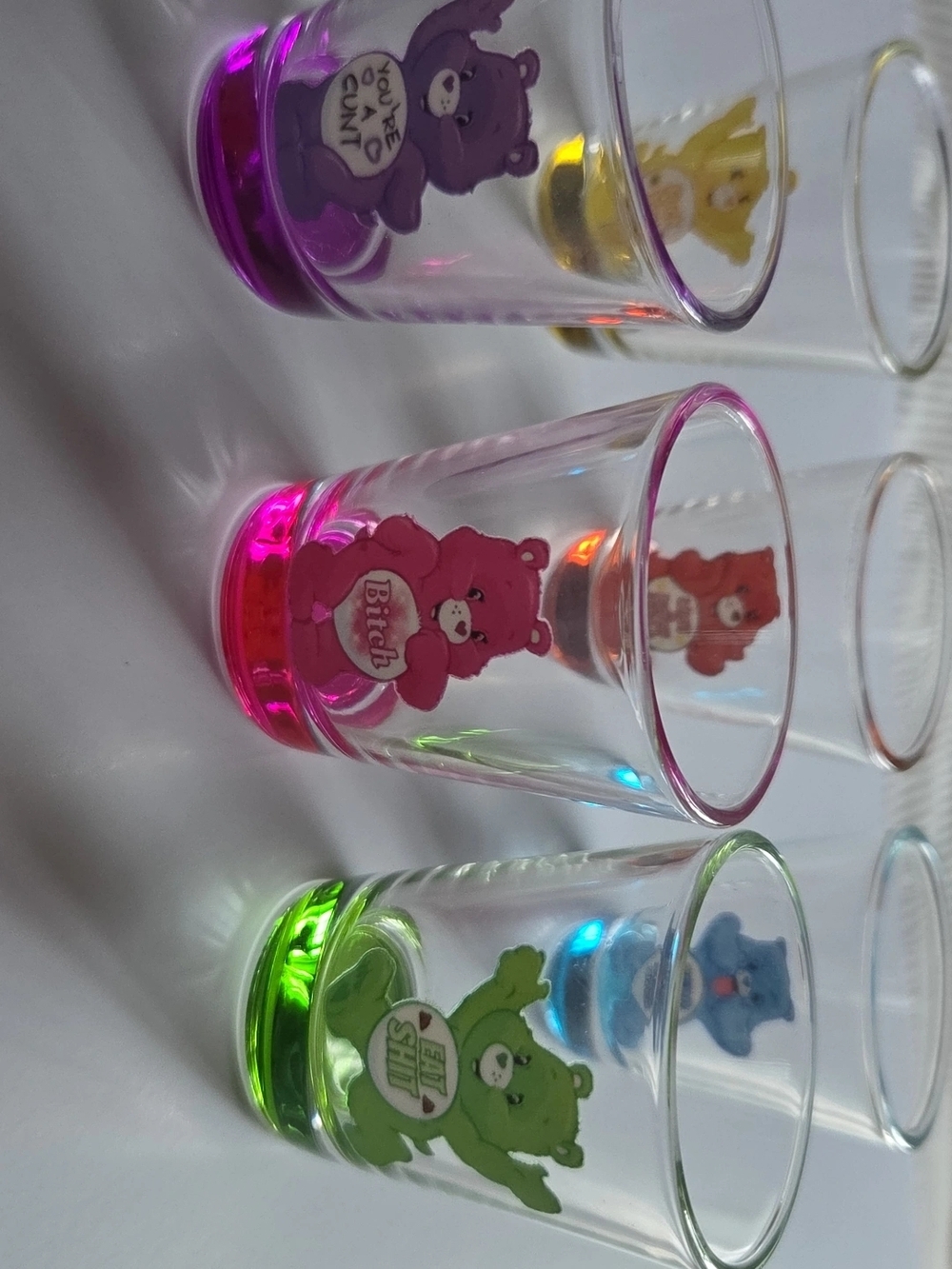 Care Bears Multicolor Shot Glass Set - Pink Purple Green Blue Yellow Red Accents
